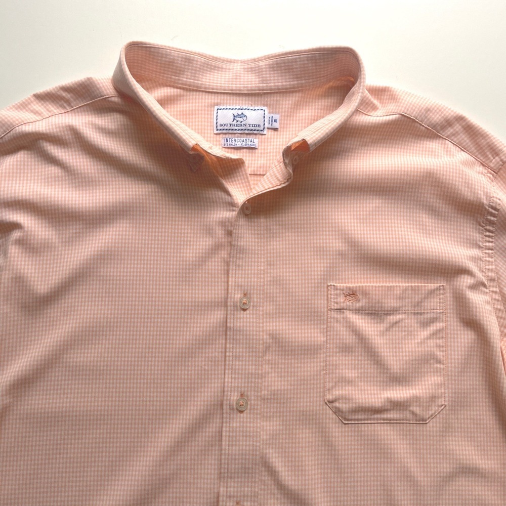 Southern Tide Intercoastal Shirt Mens XXL Peach Gingham Button Down Golf Coastal